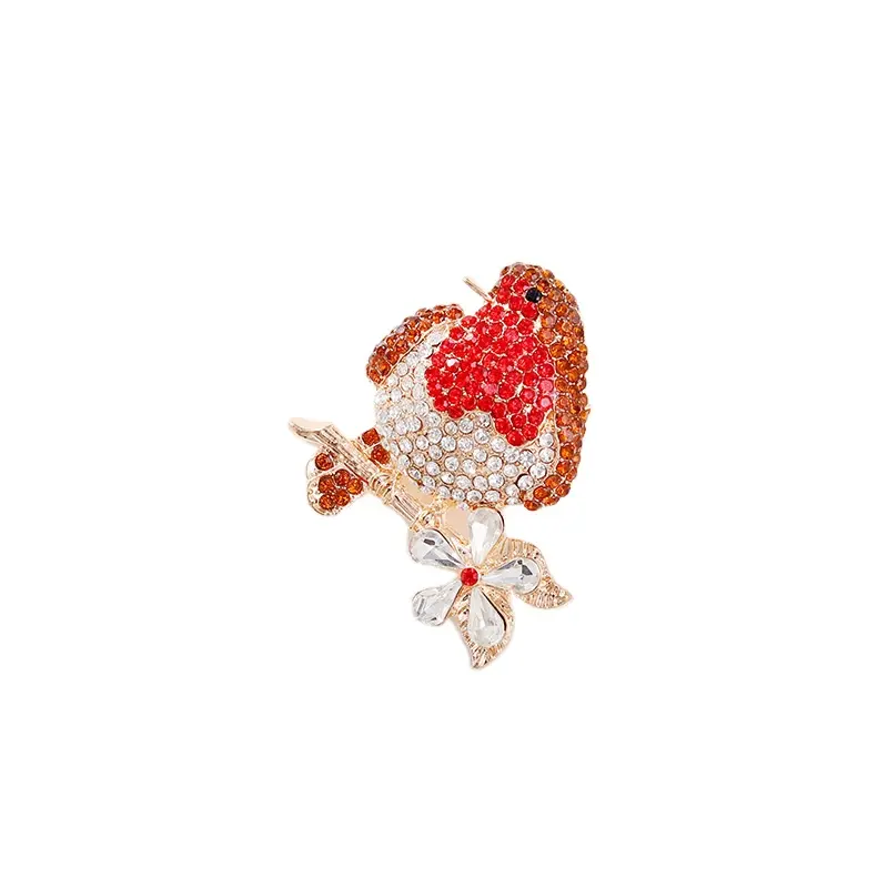 1pc Christmas Brooch Badge Pins Rhinestone Enamel Broach Red Robin Xmas Animal Bird Brooch Women jewelry Party Gifts