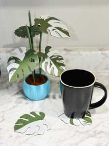 Ensemble de sous-verres modernes en forme de feuille de Monstera, 6 sous-verres personnalisables, déguisés en décoration végétale pour le bureau et la maison - Product Image 4