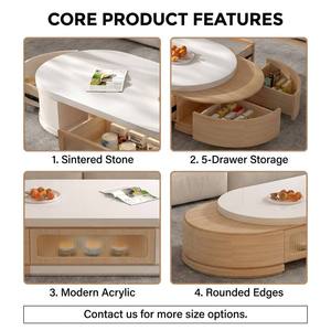 Set Moderno di Lusso con Mobile TV e Tavolino da Caffè in Bianco Crema, Console Multimediale con Bordi Arrotondati, Vetro Scanalato LED, <span class=keywords><strong>Arredamento</strong></span> per Soggiorno - Product Image 5
