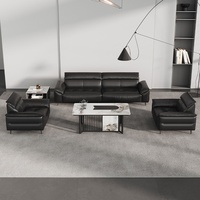 Ensemble canapé et table basse de bureau en cuir véritable, design moderne, structure en bois, éponge haute densité, pour hall d'accueil professionnel et bureau