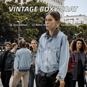 Blouson Bomber Vintage Délavé Style Workwear Ample 100% Coton Rétro Personnalisé Col Rabattu Streetwear Zippé Printemps - Product Image 2