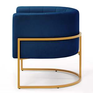 Fauteuil d'appoint en velours bleu marine avec structure en métal doré, dossier incurvé, style mid-century, pour salon et détente - Product Image 4