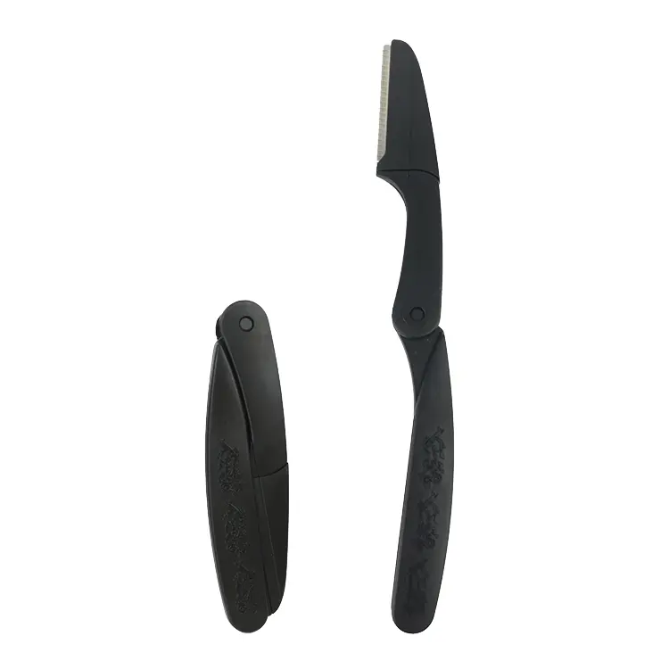 Professional Mini Foldable Facial Hair Remover Razor Safety Eyebrow Shaving Tool in Black Made of Plastic