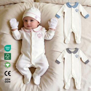Pigiama Intero Personalizzato in Viscosa di Bambù Organico 40S Bianco per Neonata, Tutina con Piedini per Bambina da <span class=keywords><strong>9</strong></span> a 12 <span class=keywords><strong>Mesi</strong></span>, Set Pigiama Tutina - Product Image 1