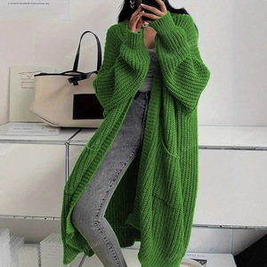 Cardigan Elegante de Tamanho Grande para Mulheres Estilo Coreano Outono Inverno Cardigan Longo de Tricô Grosso - Product Image 2