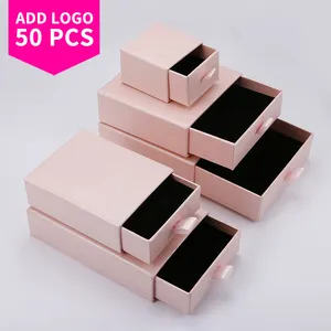 Custom Logo Cardboard Jewelry Gift Bag Necklace Drawing Box Package Slide Drawer Paper Box with Black Foam for Jewelry Packaging