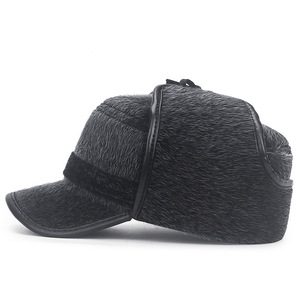 Winter Men's Mink Fur Warm Hat With Ear Protection Flat Top Baseball Cap Black And Gray Solid Color Waterproof Keep Warm Adult - Product Image 3