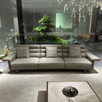 Ensemble de canapés en cuir de salon en noyer nord-américain de luxe haut de gamme Éponge rembourrée au design pop classique et original