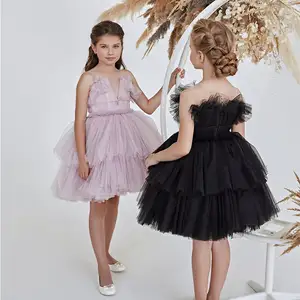 Wholesale Children's Clothing Set Tulle Flower Dresses Lavender Girl Party Dress Girl Frocks Designs Fancy Children Dress