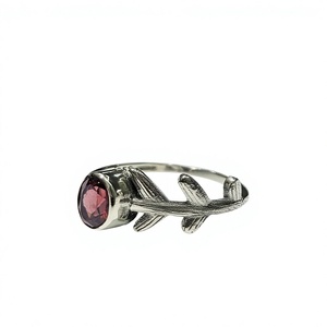 Vintage 925 Sterling <b>Silver</b> <b>Ring</b> Oval Red <b>Garnet</b> Gemstone Antique Leaf Branch Finger Fine Jewelry Wholesale - Product Image 2