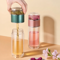 Bouteille Isotherme Transparente à Double Paroi en Verre avec Infuseur à Thé 500ml Portable Résistante à la Chaleur Anti-Fuite avec Bouchon à Vis pour l'Extérieur