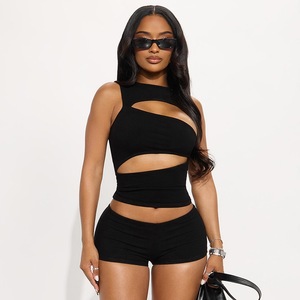 Sexy Summer Stretch Two-pieces <strong>Short</strong> Set With Sleeveless <strong>Romper</strong> <strong>Short</strong> Jumpsuit and Slim Tight <strong>Shorts</strong> - Product Image 2
