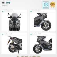 Scooter à essence 150 cm³ 4 temps refroidi par eau EURO 5, injection électronique BOSCH, 10,5 kW, vitesse maximale 95 km/h, réservoir de carburant 11 L, cyclomoteur à essence