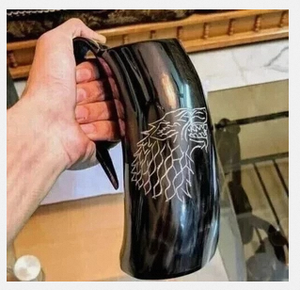 Mug en corne de buffle sculpté à la main, écologique, style classique, avec poignée, cadeau - Product Image 4