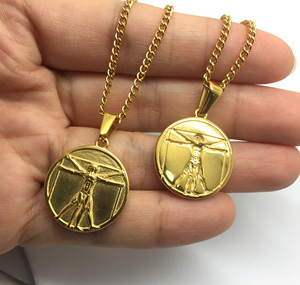 Colgante Vitruviano en Acero Inoxidable de 20mm, Medalla Redonda, Collar con Colgante Vitruviano, Joyería para Hombre, Disponible - Product Image 5