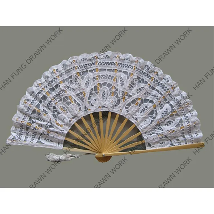 White Color Personalized Silk Folding Hand Fan Lace