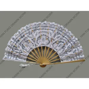 White Color Personalized Silk Folding Hand Fan Lace