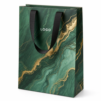 Sacs cadeaux en papier vert de luxe personnalisés, imprimés sur mesure, écologiques, plusieurs tailles, petits sacs à bijoux avec poignées en ruban