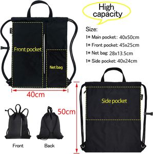 HOLYLUCK Zaino Pieghevole con Coulisse, Sacca con Tasca Impermeabile, Sacche con Coulisse e Tasche <span class=keywords><strong>a</strong></span> Rete per Bottiglia d'Acqua - Product Image 3