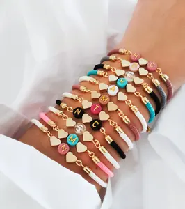 <strong>Personalised</strong> Initial Bracelet Initial Heart Adjustable Bracelet <strong>Friendship</strong> Couple Cord Bracelet <strong>Gifts</strong> for Her - Product Image 1