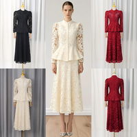Ensemble 2 pièces modeste pour femme, bleu poudré, fait main, avec haut peplum à manches longues orné de fleurs 3D et jupe longue, tenue de cérémonie pour invitée de mariage ou soirée formelle