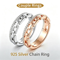 Anillo Unisex de Plata de Ley 925 YILUN, Diseño de Cadena Hueca, Anillo de Pareja con Incrustaciones de Circonita, Joyería Sencilla y Moderna para Hombre y Mujer