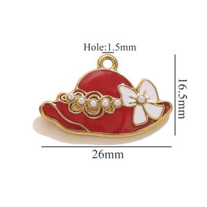 Jimat topi & tas tangan Enamel | 18K PVD berlapis emas baja tahan karat liontin topi mode wanita dengan mutiara & pita untuk membuat perhiasan - Product Image 6