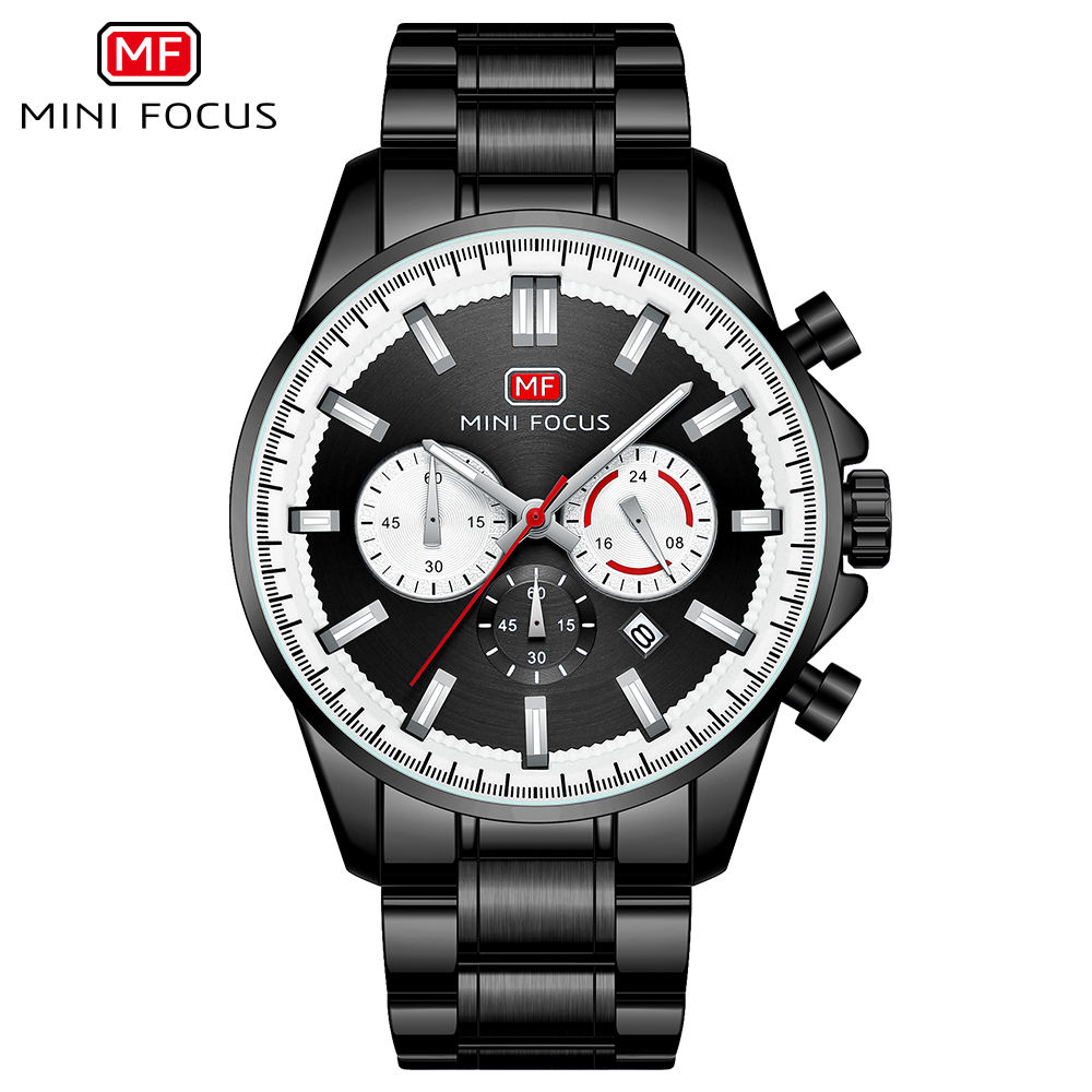 Mini Focus Black Quartz Mechanical Chronograph Watch For Men