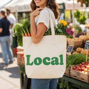 Natural Canvas Tote <b>Bag</b> <b>Green</b> Letter Print Long Handle Reusable Shopping Shoulder Handbag - Product Image 2