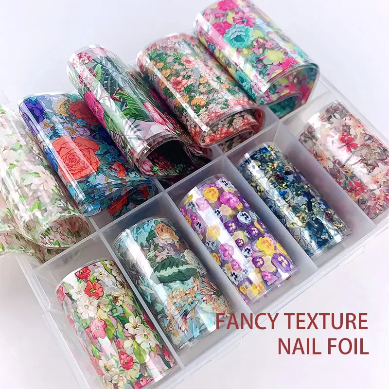NF13 100x4cm 10 Styles de Kit de feuille à ongles, impression de fleurs, autocollants de transfert d'art d'ongle pour la décoration d'art d'ongle