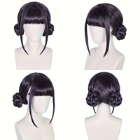 Perruque de cosplay Skpop Demon Hunter Squad Zoe, avec dessus en cuir chevelu, violet-noir, chignon semi-noué à la main, base en filet pour cheveux - Personnage fidèle