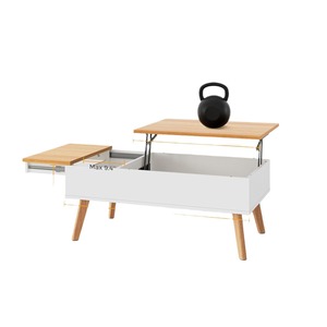 <span class=keywords><strong>Table</strong></span> basse relevable bicolore pour le salon, <span class=keywords><strong>table</strong></span> basse en MDF avec compartiment de rangement caché, panneau latéral rétractable, pieds en bois - Product Image 2