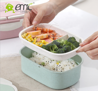 Boîte à lunch scolaire écologique pour enfants avec couvercle en plastique, en paille de blé et en PP, capacité de 950 ml