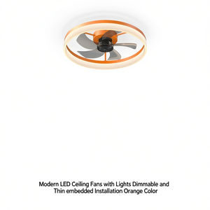 Ventilateur de plafond LED moderne avec lumière à intensité variable, couleur orange, montage encastré, moteur DC, 3 pales, télécommande - Product Image 1