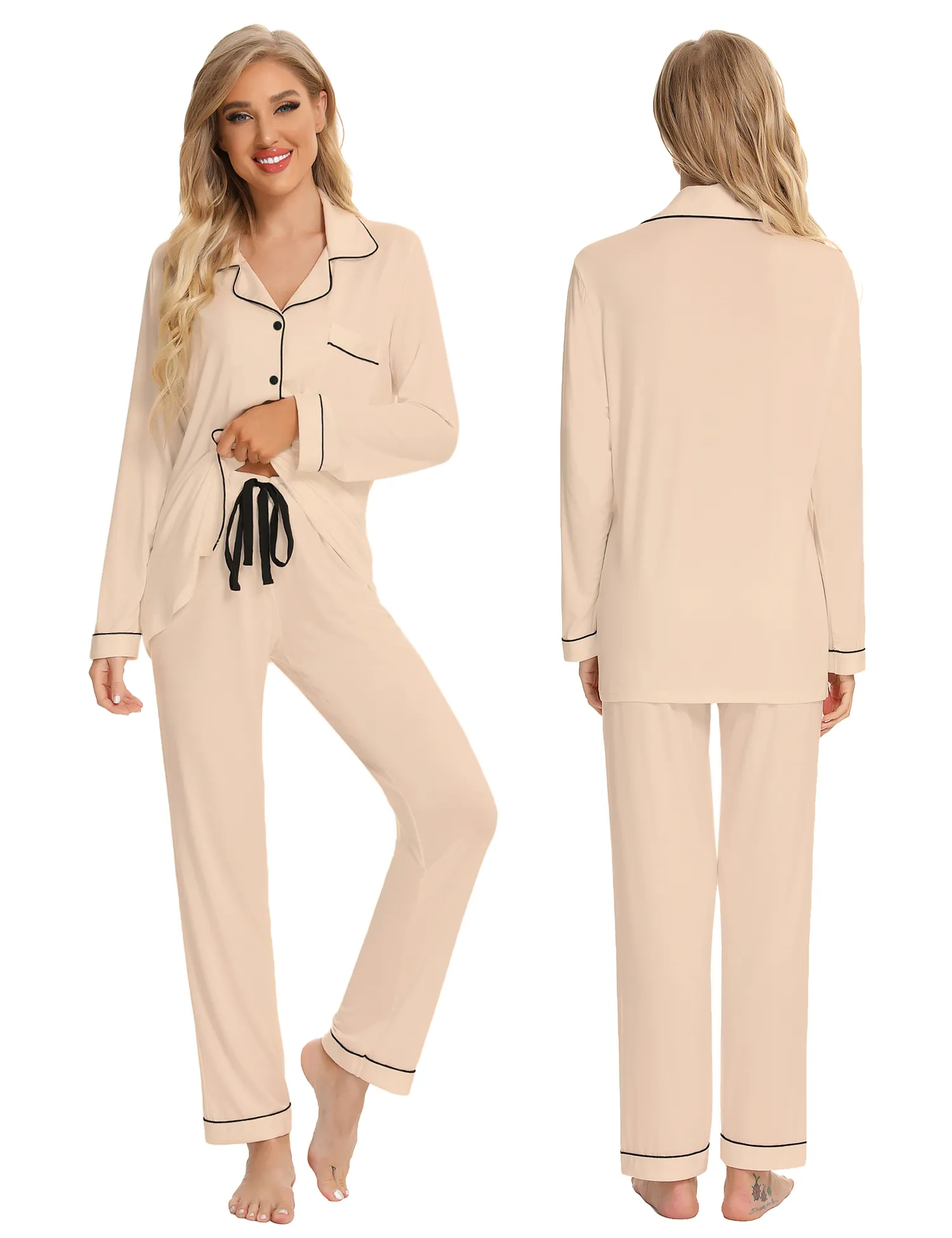 OEM Christmas High Quality Women Custom Bamboo Viscose Pajamas with Long Sleeve