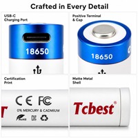 Baterai USB C 18650 Kapasitas Tinggi 3.7V 2200mAh Isi Ulang Li-ion 1200 Siklus untuk Kipas Lampu Kepala