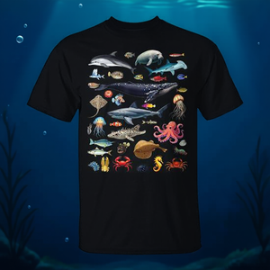 Camiseta con diseño de exploración de criaturas marinas, color negro, unisex, talla para adultos - Product Image 3