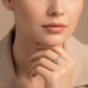 Anillo de Diamantes Naturales Reales Vintage de Oro Blanco Sólido de 18K con Diseño de Flores Elegantes de Alta Calidad y Muy Popular para Regalo de Mujer - Product Image 3