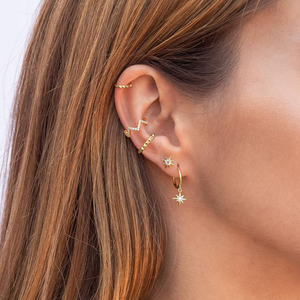 Boucles d'oreilles clous ROXI minimalistes en forme d'étoile octogonale en diamant, argent sterling S925 pour femmes - Product Image 6