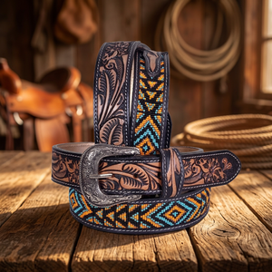 Cinturón de mezclilla trenzado vintage de alta demanda, con grabado a mano personalizado, de acero resistente y ecológico, hecho de cuero de vaca. - Product Image 1