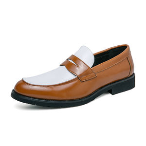 Zapatos de Cuero Modernos de Caña Baja para Hombre, Talla 46, Color Negro y Blanco, Zapatos de Cuero con Bloques de Color, Mocasines Sin Cordones para Hombre - Product Image 6
