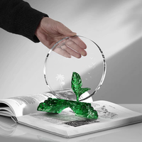 Prix d'entreprise personnalisés Souvenirs d'événement annuel Trophées de cristal de glaçure colorée de feuille verte Style vert Trophée de glaçure colorée