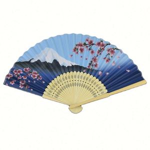 Customized White Paper Folding Hand Fan Personalized Bamboo Design Carved Souvenir Use - Product Image 1