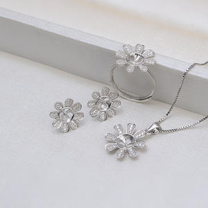 S925 <b>Silver</b> Sunflower Pendant Female <b>Headband</b> Earnail Ring Set Clavicle Chain Pearl Empty Stand DIY Accessories Fine Jewelry Set - Product Image 2