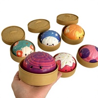 Jouet Squishy en PU à Remontée Lente en Forme de Boulette Vapeur, Balle Souple à Presser avec Boîte Ronde, Jouet Anti-Stress Fidget