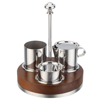 Ensemble de cruches à huile et à vinaigre en verre commercial avec support en bois massif pour table de restaurant ou d'hôtel