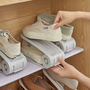 Adjustable Plastic Double Layer <b>Shoe</b> <b>Rack</b> With Storage Organizer For Household Use Orange Grey Standing Type - Product Image 2