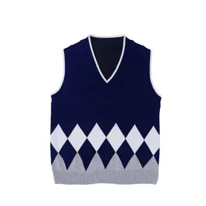 RG-Breathable custom check pattern cardigans sweater v neck vest blazer unisex sexy chinese school girl uniform