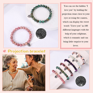 Pulsera de cuentas de piedra de 8mm personalizable OEM 'I Love You' 100 idiomas Brazalete elástico clásico para parejas Foto personalizada - Product Image 2