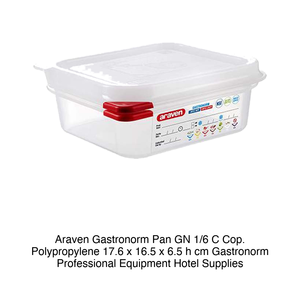 Polypropylene GN 1/6 Food Pan 17.6 × 16.5 × 6.5 h cm, with Lid, -40/+95 °C Araven - Product Image 2